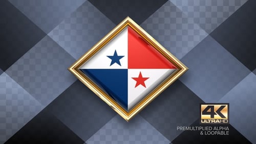 Panama Flag Rotating Badge 4K Looping with Transparent Background