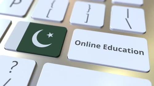 Online Education Text and Flag of Pakistan on the Buttons