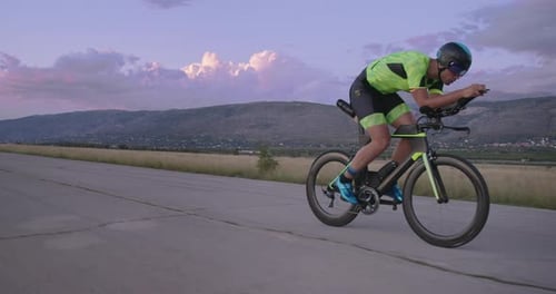 Triathlon Sportsman Athlete Cyclist Riding Professional Racing Bicycle