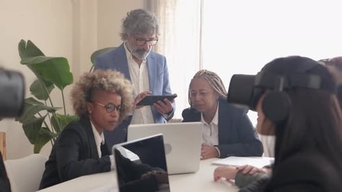 Corporate Team Meeting with VR Technology