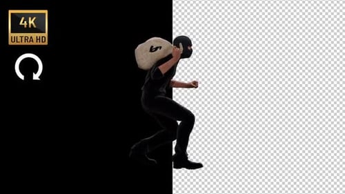 Running Thief with Money Bag Alpha Channel Animation