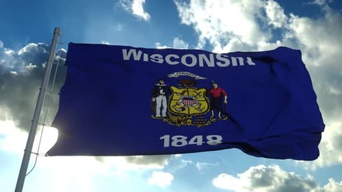 Wisconsin State Flag Waving with Realistic Fabric Texture