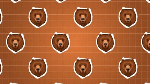 Animated Cartoon Brown Bear Head Flat Design Pattern