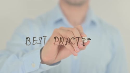 Best Practice, Man Writing on Transparent Screen