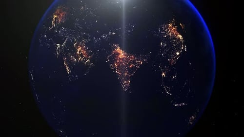 Spinning Earth with Glowing City Lights from Space