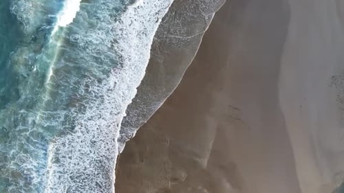 Aerial Footage of Tranquil Sea Waves on a Sandy Shore