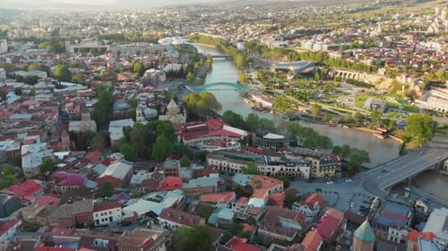 Aerial View of City With River