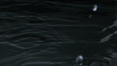 Many Drops of Water Fall on the Surface of the Water in Slow Motion Macro Shot