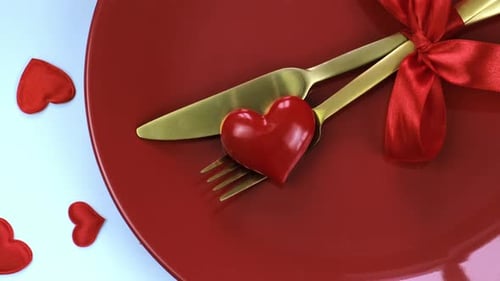 Romantic Place Setting with Red Heart and Gold Silverware