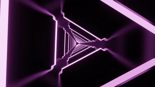 Fondo de triángulos abstractos de neón LED púrpura, animación perfecta