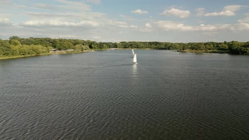 Aerial View of Sailboat on Lake
