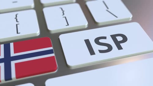 Internet Service Provider Text and Flag of Norway on the Keyboard