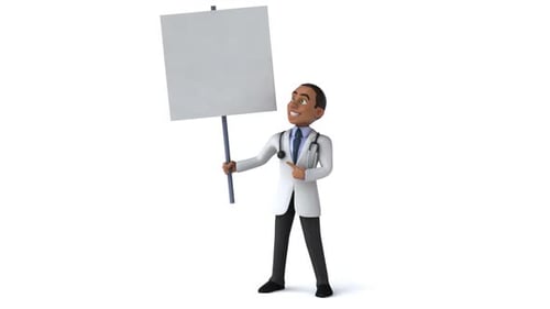 Animated 3D Doctor Character Holding Blank Sign
