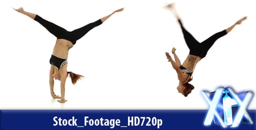 Gymnast Woman Doing Cartwheels on White Backdrop