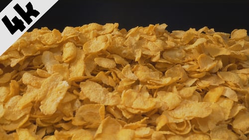 Pile of Golden, Crispy Corn Flakes Close-up