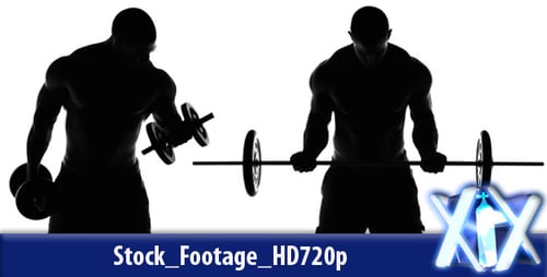 Man Silhouette Weightlifting with Barbell and Dumbbells