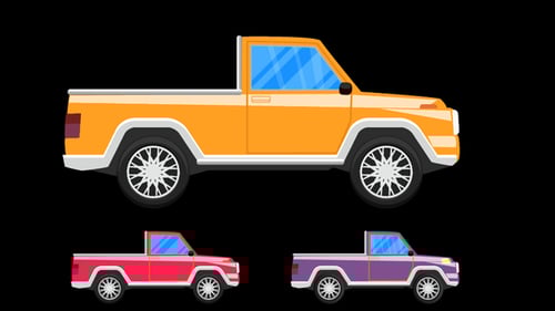 Animated Flat Design Pickup Truck Driving Set