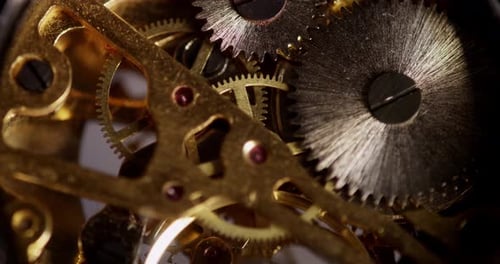 Intricate Gold and Silver Watch Gears Turning