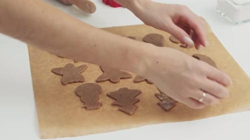 Cutting Christmas Cookie Dough, Star and Tree Shapes