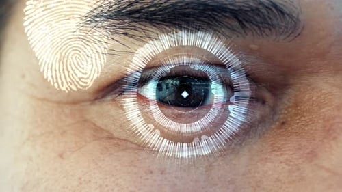 Futuristic Biometric Eye Scan with Digital Interface Overlay