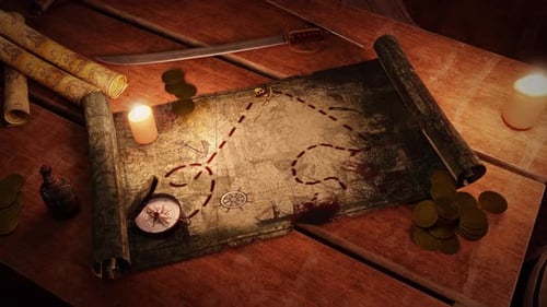 Vintage Treasure Map With Animated Path And X Mark