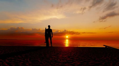 Blick auf Meer, Sonnenuntergang und Strandsurfer