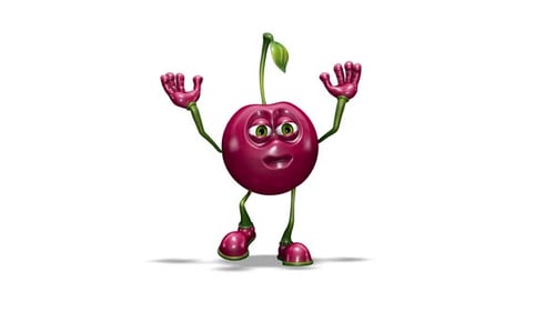 Comic Cherry Loop-Tanz auf weißem Hintergrund