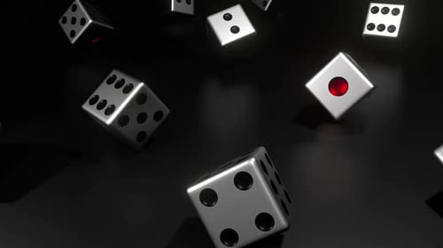 Animated 3D Dice Falling on a Black Background