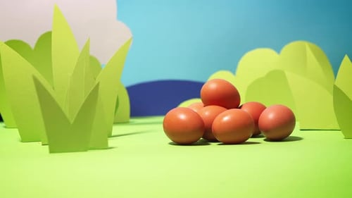 Beautiful Green Spring Background with Easter Eggs