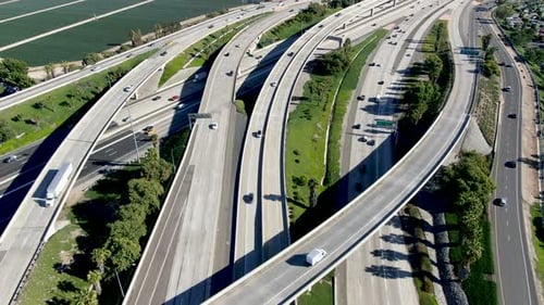 Aerial View of Highway Interchange and Junction in California.