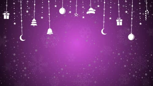 Elegant Christmas and Winter Holiday Hanging Decorations with Falling Snow Background