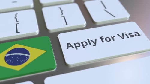 Brazil Flag and Apply for Visa Keyboard Key Press