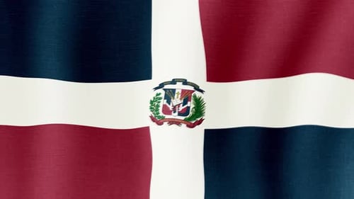 Animated Dominican Republic Flag Waving with Realistic Fabric Texture