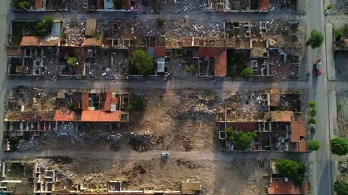 Aerial View of Destroyed Urban Cityscape