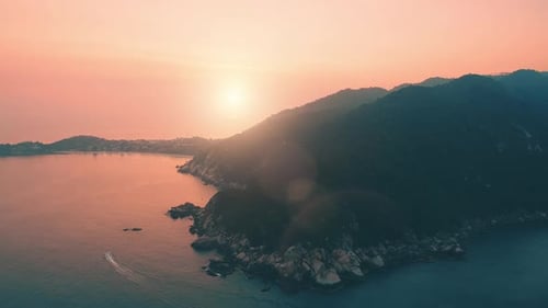 Pink Dramatic Sunset in Tropical Island