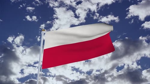 Poland Flag With Sky 4k