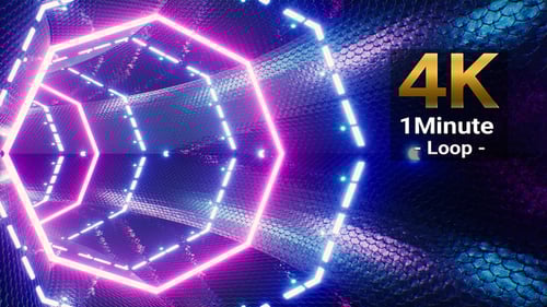 Octagon Light Metallic Neon VJ Tunnel Loop 4K