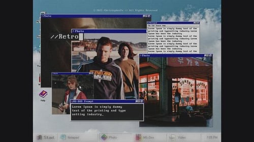 Retro Windows 95 Style Intro with Glitch Pixelated UI