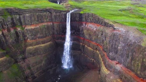 Drone Aerial Footage of The Aldeyjarfoss Waterfall in North Iceland