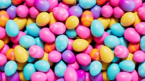 Mehrfarbige Ostereier. In leuchtenden Farben bemalte Eier beim Frühlingsfest.