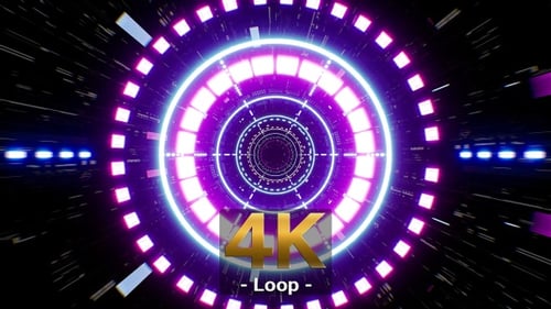 Flying Into Neon Circle Light Future Technology Tunnel 4K