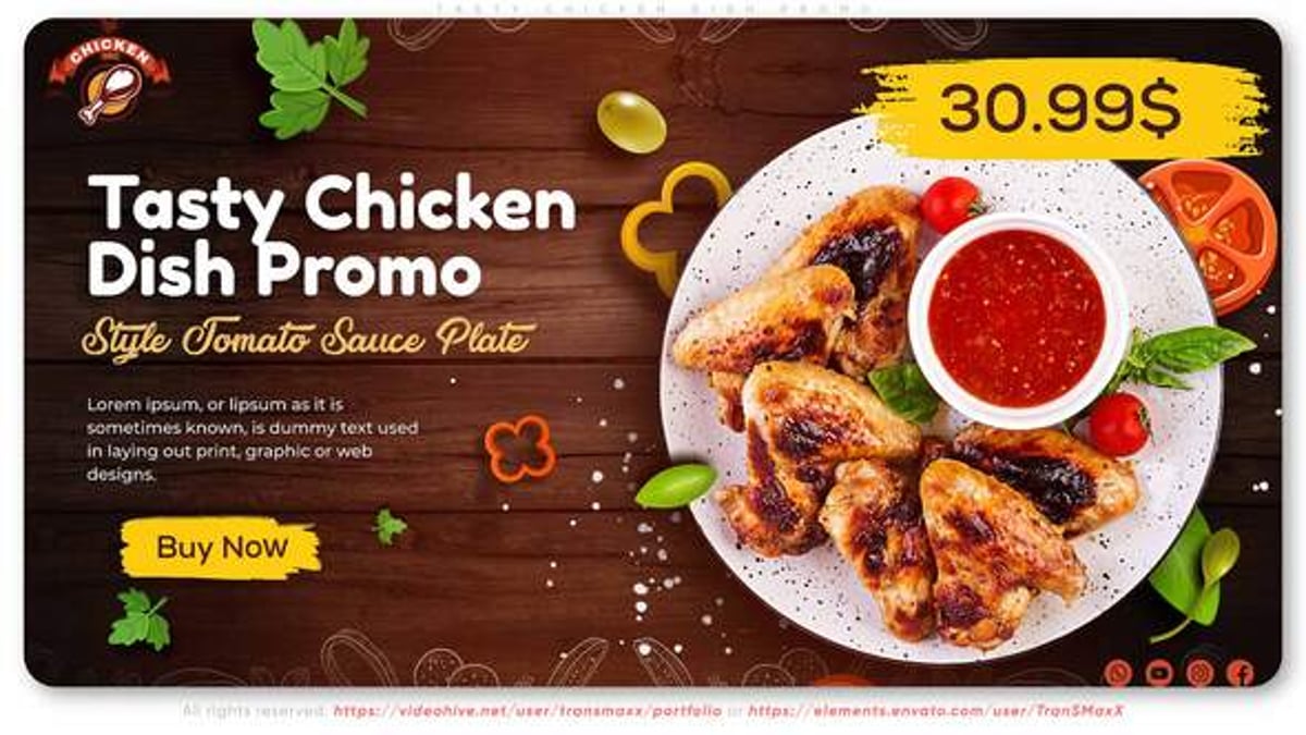 Tasty Chicken Dish Promo, Product Promo ft. food reels & chicken - Envato