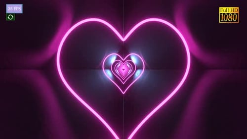 Pulsating Neon Heart Tunnel Loop Motion Background