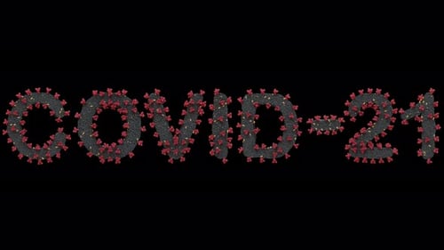 Animated COVID-21 Text with Red Virus Particles