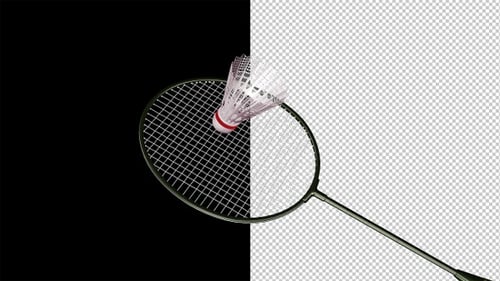 Badminton Transition — Grüner Schläger trifft weiß-rotes Shuttle — Alpha Channel