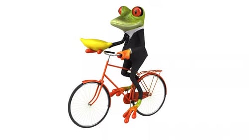 Animated 3D Frog in Business Suit Riding Bicycle
