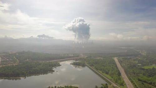 Aerial view of coal-fired power plants.