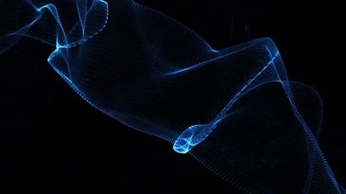 Glowing Particle Wave Moving On Black Background, Futuristic Loop Animation Of Particle Wave