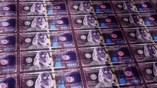 Futuristic X-Ray Scan of USD 100 Bills