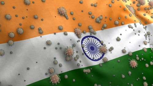Coronavirus Particles Infecting Waving Indian Flag